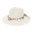 thumbnail image 1 of AWZXDE Straw Hat For Women and Men With a Wide Brim and Seashell Decor Packable Beach Sun Hat Casual Fashion Vacation Accessory For Summer and Outdoor Activities Light Yellow,One Size, 1 of 3
