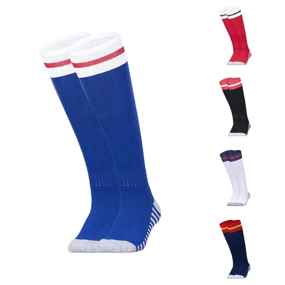 AWZXDE Striped KneeâHigh Socks Nonâ Grip Athletic Football Socks Breathableed Sports Socks for Youth Adult Team Training Blue - 7-12 Years