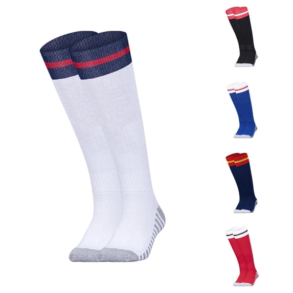 AWZXDE Striped KneeâHigh Socks Nonâ Grip Athletic Football Socks Breathableed Sports Socks for Youth Adult Team Training White - 7-12 Years