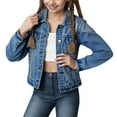 thumbnail image 1 of AWZXDE Stylish Distressed Denim Jacket For Girls With Notched Collar&nbsp;Girls Jackets&nbsp;For Teen And Preteen Casual Blue，11-12 Years, 1 of 9