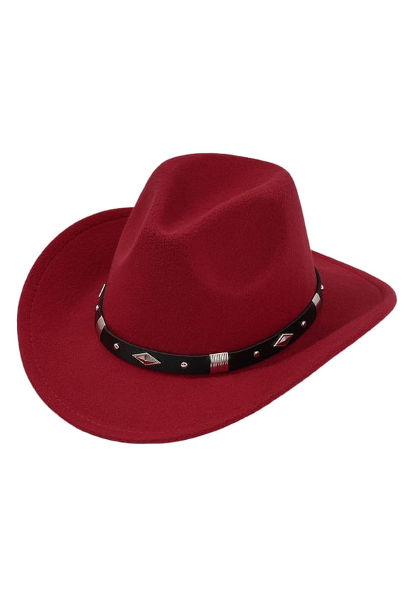 Stylish Unisex Cowboy Hat With Metal For Concerts Outdoor Events And Party Wear Elegant Red