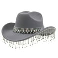 thumbnail image 1 of AWZXDE Stylish Western Cowboy Hat For Women Men With Large Round Gemstone Rhinestone Fringe Decorations Ideal Party Event Accessory Grey, 1 of 3