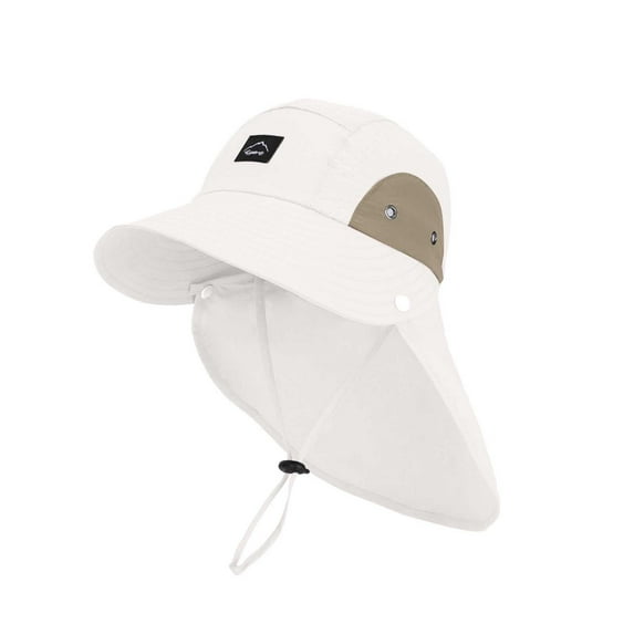 AWZXDE Summer Kids Sun Hat For Boys And Girls Sunscreen Wide Brim Bucket Hat With Neck Fisherman Hat Ages 4-10 Beige
