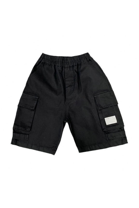 Summer style versatile five-point pants boys cargo pants children loose versatile loose casual pants Black,5-6 Years