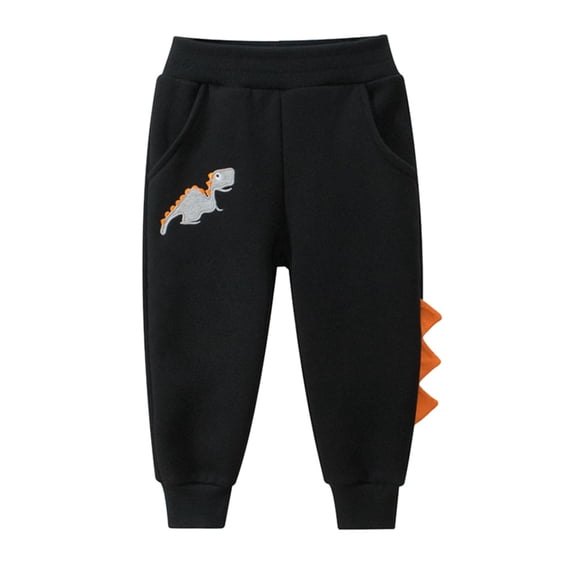 AWZXDE Sweatpants For Boys 3D Dinosaur Embroidery Jogger Pants Lined Elastic Waisted Kids Casual Bottoms With Side Pockets For Spring Fall Everyday Wear Black - 1-2 Years
