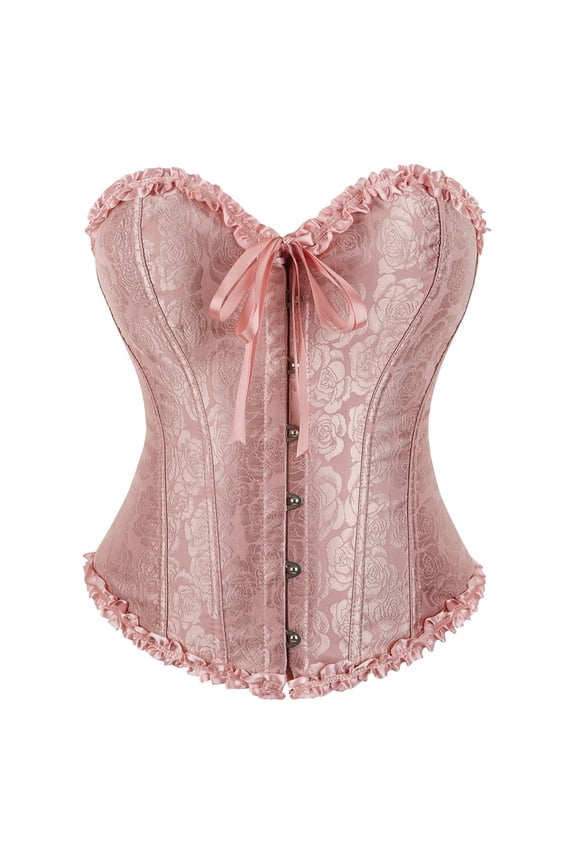 Sweetheart Neckline Corset with Ruffles and Bow Style Bustier Shapewear for Prom Parties Comfort Fit Light Pink,XL