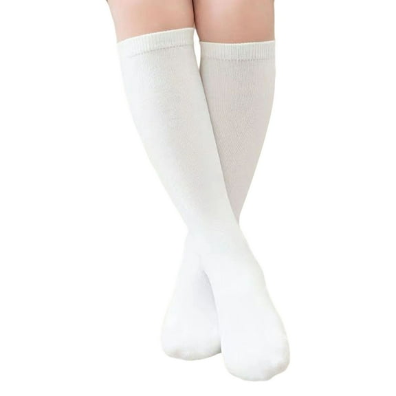 AWZXDE Teen Student Socks Thin White Solid Color Comfortable Soft Kids Socks Long Knee High - Great for School and Daily Wear White