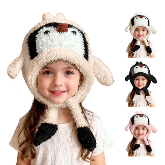 AWZXDE Thermal Insulated Windproof Penguin Animal Design Winter Hat For Toddler Ages 2-8