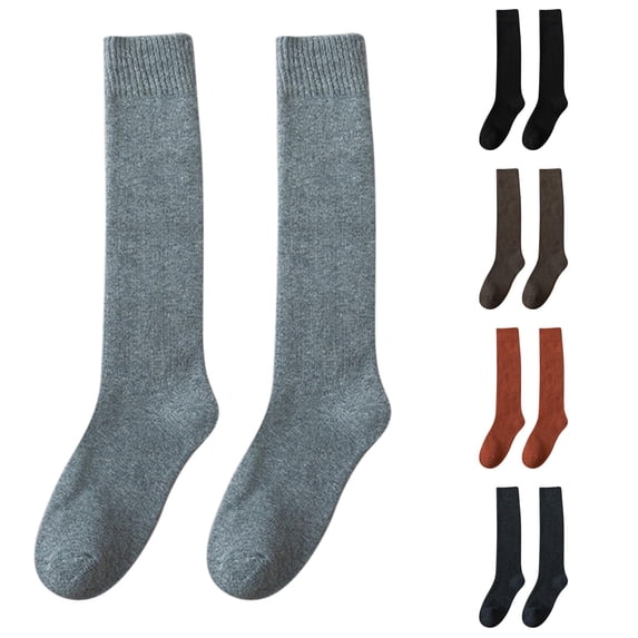 AWZXDE Thick Thermal Knee High Socks for Women Solid Color Ribbed Warm Knit Long Socks Soft Lined Socks for Cold Weather Daily Wear