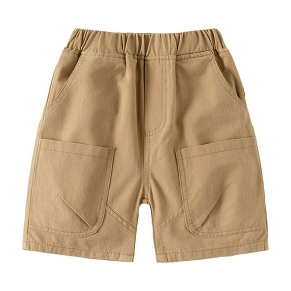 AWZXDE Toddler Boys Jogger Shorts For Boys Solid Color Casual Summer Shorts Comfortable Elastic Waist Fashionable Khaki,4-5 Years