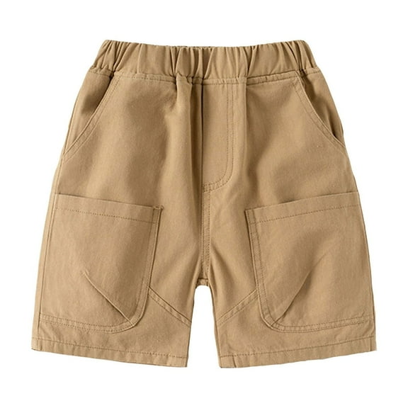 AWZXDE Toddler Boys Jogger Shorts For Boys Solid Color Casual Summer Shorts Comfortable Elastic Waist Fashionable Khaki,4-5 Years