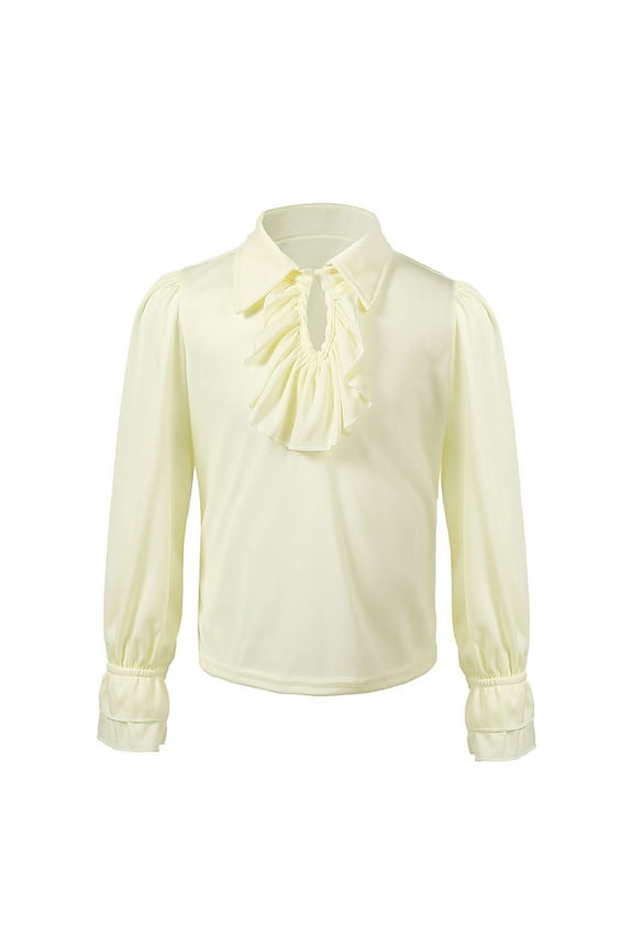 Toddler Boys Shirt Victorian Renaissance Pirate Lace Up V Neck Ruffle Hem Blouse For Halloween Scottish Jacobite Knight Beige,2-4 Years