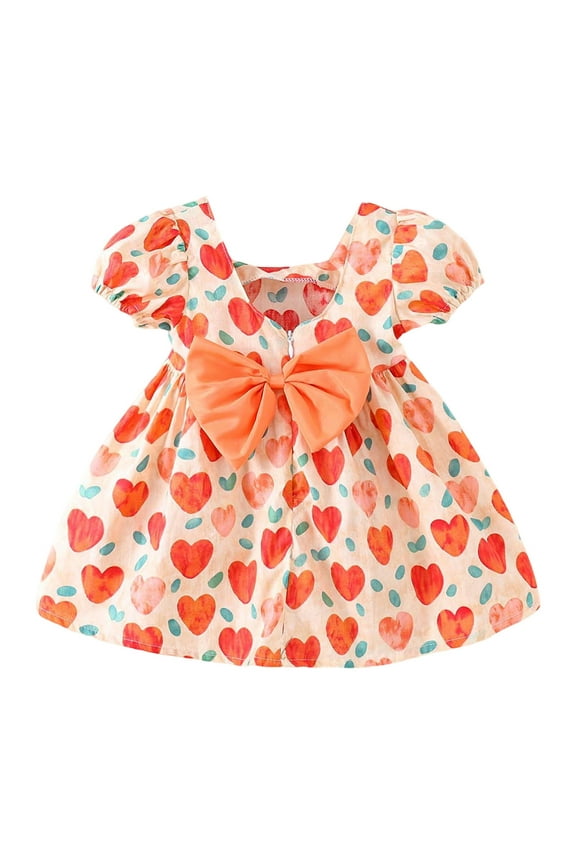 Toddler Dresses Print Short Sleeve Dress Back Bow Design Summer Casual Sleeveless Party Wear Soft Breathable Skirt For Baby Girls 1-3y Lightweight Mesh Fabric