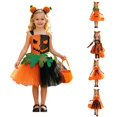 thumbnail image 1 of AWZXDE Toddler Girl Clothes Halloween Pumpkin Face Sleeveless Tutu Dress Set With Headband And Candy Bag For Trick Or Cosplay Party 2-Black - 10-12 Years, 1 of 6