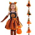 thumbnail image 1 of AWZXDE Toddler Girl Clothes Halloween Pumpkin Face Sleeveless Tutu Dress Set With Headband And Candy Bag For Trick Or Cosplay Party 3-Orange - 8-9 Years, 1 of 7
