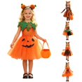 thumbnail image 1 of AWZXDE Toddler Girl Clothes Halloween Pumpkin Face Sleeveless Tutu Dress Set With Headband And Candy Bag For Trick Or Cosplay Party 4-Orange - 8-9 Years, 1 of 6
