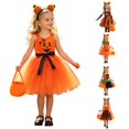 thumbnail image 1 of AWZXDE Toddler Girl Clothes Halloween Pumpkin Face Sleeveless Tutu Dress Set With Headband And Candy Bag For Trick Or Cosplay Party 5-Orange - 4-5 Years, 1 of 6