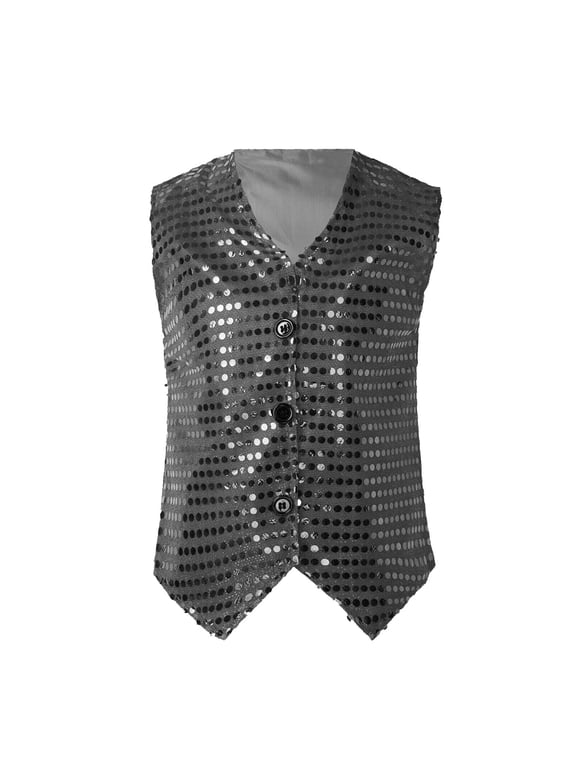 Toddler Girls Boys Sequin Glitter Sleeveless Vest Top For Party Carnival Stage Performance Apparel And Toddlers Clothes Outfit Black,3-4 Years