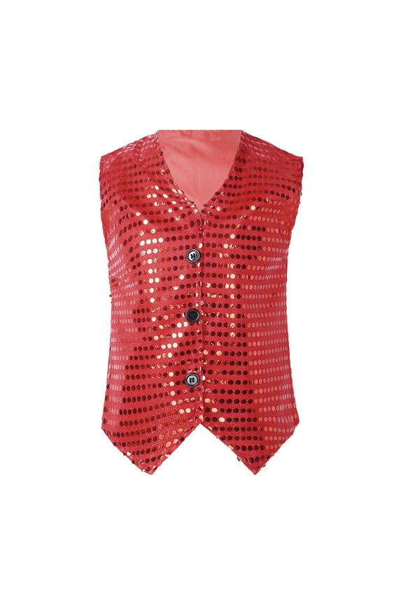 Toddler Girls Boys Sequin Glitter Sleeveless Vest Top For Party Carnival Stage Performance Apparel And Toddlers Clothes Outfit Red,3-4 Years