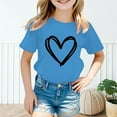 thumbnail image 1 of AWZXDE Toddler Girls Everyday Tee Cute Screen Print Graphic Crew Neck Short Sleeve Breathable Summer Casual Play T Shirt Sky Blue,5-6 Years, 1 of 4