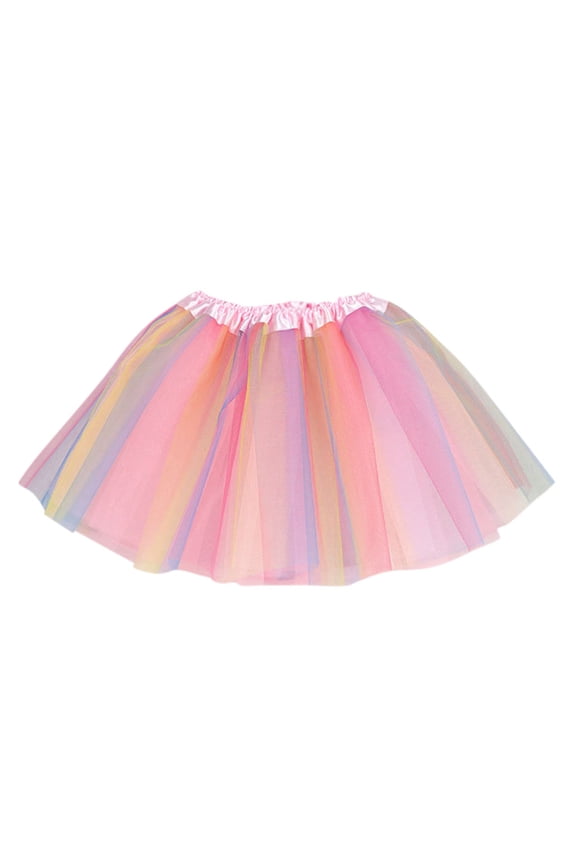 Toddler Girls Rainbow Print Tutu Layered Tulle Skirt For Girls Ballet Party Dress With Soft Net Fabric Pink