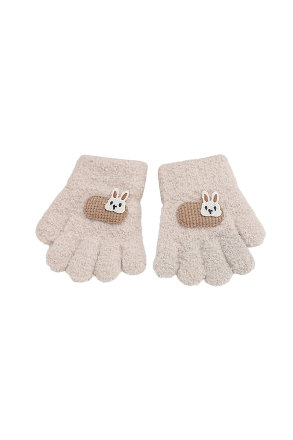 Toddler Gloves Winter With Adorable Bunny Design Warm Thermal Insulated Five Finger Mittens For Boys Girls Young Children 1-3 Years Beige,1-3 Years