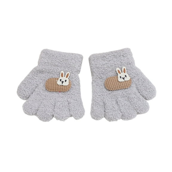 AWZXDE Toddler Gloves Winter With Adorable Bunny Design Warm Thermal Insulated Five Finger Mittens For Boys Girls Young Children 1-3 Years Grey,1-3 Years