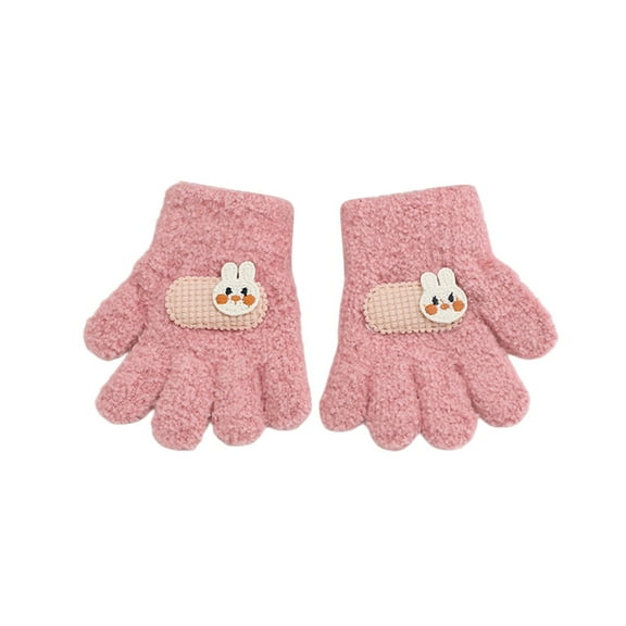 AWZXDE Toddler Gloves Winter With Adorable Bunny Design Warm Thermal Insulated Five Finger Mittens For Boys Girls Young Children 1-3 Years Pink,1-3 Years