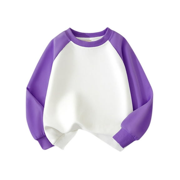 AWZXDE Kids Pullover Sweatshirt Fall Winter Color Block Daily Casual Fashion Versatile Loose Round Neck Top for Boys and Girls Purple,12-13 Years