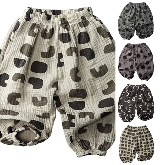 AWZXDE Toddler Muslin Jogger Pants Elastic Waist Printed Harem Trousers Lightweight Loose Kids Bottoms Breathable Baby Pants For Boys Girls Summer Daily Wear - 3-4 Years