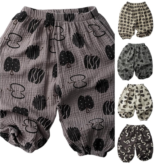 AWZXDE Toddler Muslin Jogger Pants Elastic Waist Printed Harem Trousers Lightweight Loose Kids Bottoms Breathable Baby Pants For Boys Girls Summer Daily Wear - 3-4 Years