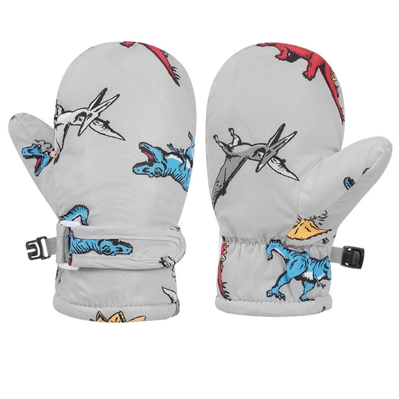 AWZXDE Toddler Winter Ski Mittens Cartoon Design Kids Baby Gloves For Outdoor Activities Grey