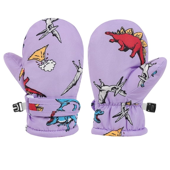 AWZXDE Toddler Winter Ski Mittens Cartoon Design Kids Baby Gloves For Outdoor Activities Purple