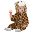 thumbnail image 1 of AWZXDE Toddlers Boy halloween Leopard Animal Character Zipper Hooded Romper Flannel Warm Full‑Body Outfit For Halloween Party Cosplay Photo And Themed Events Brown2 - 12-24 Months, 1 of 3