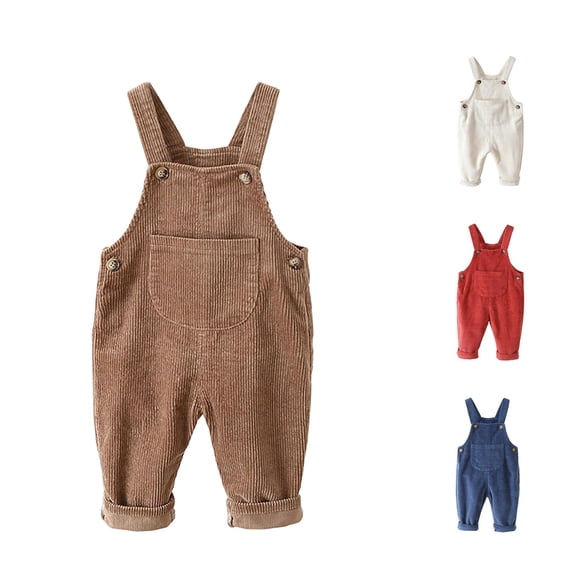 AWZXDE Toddlers Clothes For Girls Solid Suspender Pants Front Patch Pocket Adjustable Shoulder Strap Casual Outerwear Coffee - 6-12 Months