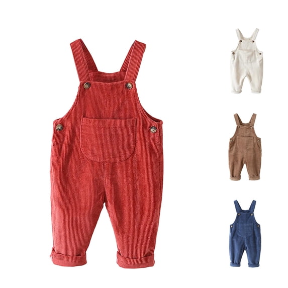 AWZXDE Toddlers Clothes For Girls Solid Suspender Pants Front Patch Pocket Adjustable Shoulder Strap Casual Outerwear Red - 18-24 Months
