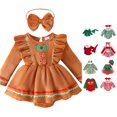 thumbnail image 1 of AWZXDE Toddlers Girl Dress Long Sleeve Christmas Outfit Set With Matching Festive Hat For Holiday Party Events b-Coffee - 0-3 Months, 1 of 9