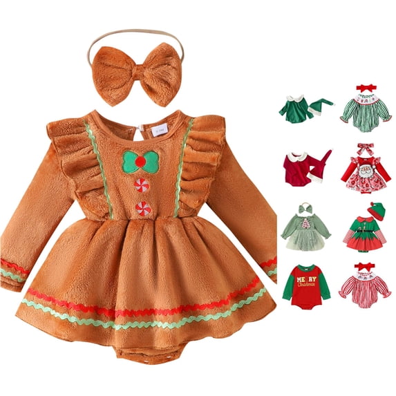 AWZXDE Toddlers Girl Dress Long Sleeve Christmas Outfit Set With Matching Festive Hat For Holiday Party Events b-Coffee - 0-3 Months