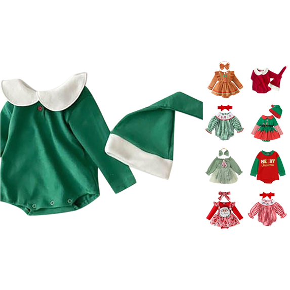 AWZXDE Toddlers Girl Dress Long Sleeve Christmas Outfit Set With Matching Festive Hat For Holiday Party Events g-Green - 0-3 Months