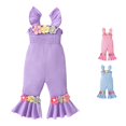 thumbnail image 1 of AWZXDE Toddlers Girl Outfit Ruffle Shoulder Knit Jumpsuit Little Girls Clothes 3D Floral Emished Bottom Romper Purple - 2-3 Years, 1 of 4
