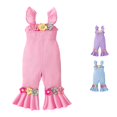 thumbnail image 1 of AWZXDE Toddlers Girl Outfit Ruffle Shoulder Knit Jumpsuit Little Girls Clothes 3D Floral Emished Bottom Romper Red - 2-3 Years, 1 of 4