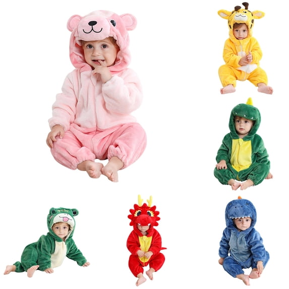 AWZXDE Toddlers Outfits Animal Themed Hooded Romper Assorted Styles Full Zip Long Sleeve Casual Cosplay Jumpsuit Pink - 12-18 Months
