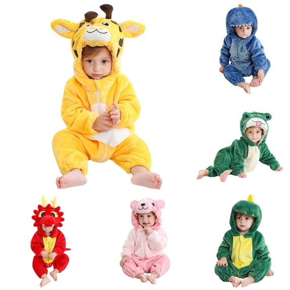 AWZXDE Toddlers Outfits Animal Themed Hooded Romper Assorted Styles Full Zip Long Sleeve Casual Cosplay Jumpsuit Yellow - 3-6 Months