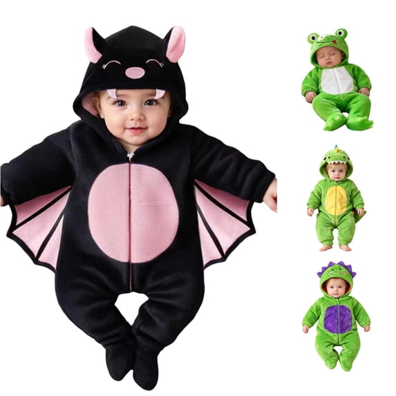 AWZXDE Boys Rompers Character Hooded Zip Front Footed Long Sleeve Soft Jumpsuit For Indoor Loungewear Themed Outfit Daily Rest Wear 2-Black - 0-1 Months
