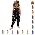 thumbnail image 1 of AWZXDE Toddlers girl halloween Girls Jumpsuits Rompers For Girls Spaghetti Strap Jogger Harem Pants Pumpkin Bat Allover Print Side Pockets Halloween Holiday Outfits Green - 5-6Years, 1 of 5