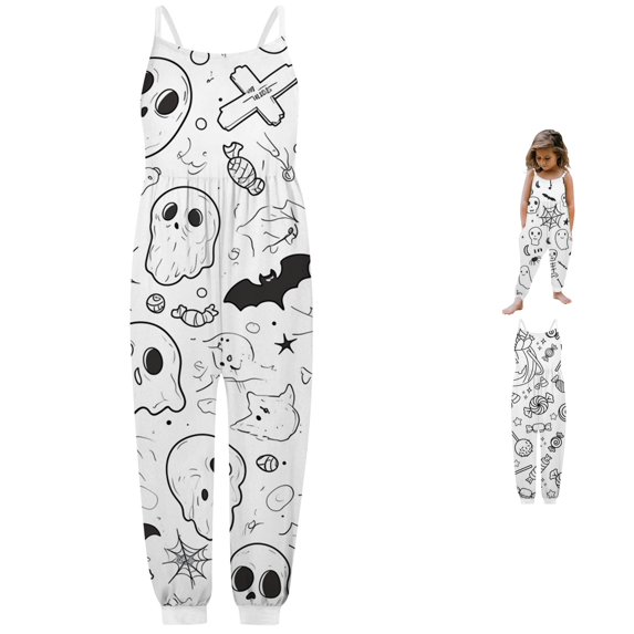 AWZXDE Toddlers girl halloween Girls Jumpsuits Rompers For Girls Spaghetti Strap Jogger Jumpsuit Hand Drawn Bat Print Elastic Side Pockets Halloween Holiday Outfits Pink - 1-2Years