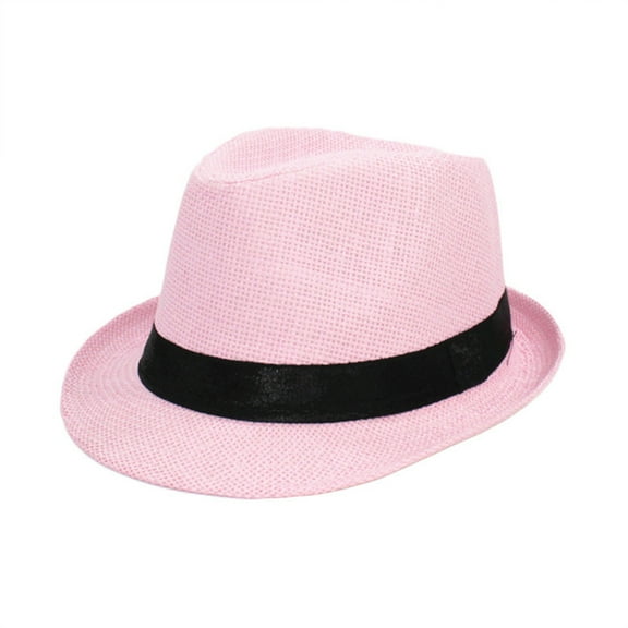 AWZXDE Unisex Casual Breathable Straw Hat Short Sun Hat Brim Design For Summer Sun Block And Elegant Style Pink