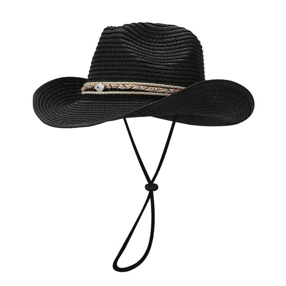 AWZXDE Unisex Classic Panama Straw Hat Fashion Casual Wide Brim Design Packable and Shapeable For Outdoor Travel Summer Vacation Sun Hat For Protection Black,One Size
