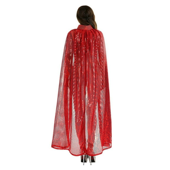 AWZXDE Unisex Festival Party Hooded Cape with Pockets and Sequins for Carnival Fashion Joyful Performance Clothing Entertainment Wear Red,One Size
