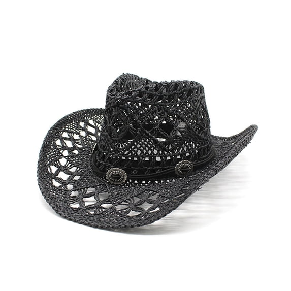 AWZXDE Unisex Hand Woven Hollowed Out Straw Cowboy Hat Summer Western Style Sun Cap For Men Women
